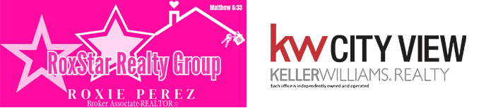 RoxStar-Realty Group logo with pink background, star graphics, and the name of real estate agent Roxy Perez, Broker Associate REALTOR, alongside RESI Realty logo