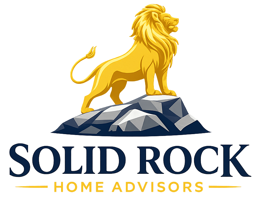 Solid Rock Home Advisors logo featuring a gold lion standing on a rock with the company name below, associated with Keller Williams Realty West.