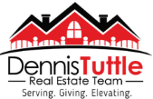 Miniature red and black roof graphic logo for Dennis Tuttle Real Estate Team with slogan Serving Giving Elevating