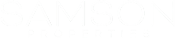 Samson Properties logo in white text on a transparent background